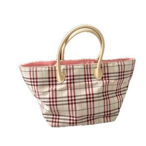 Burberry Cream Plaid Tote with Pink Lining